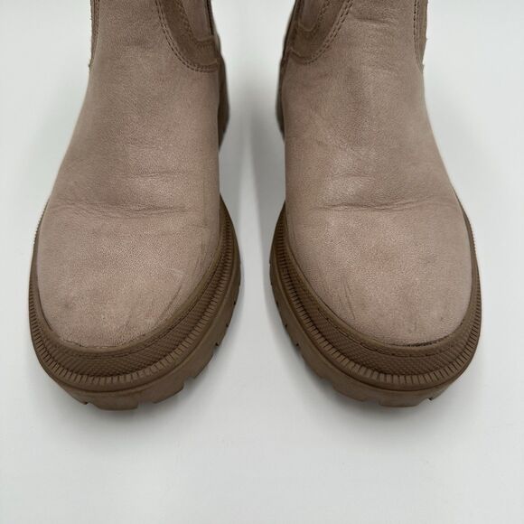 Lucky Brand Eabile Booties Womens 7.5 Taupe Leather Chunky Lug Sole Ankle Zip - Picture 4 of 11